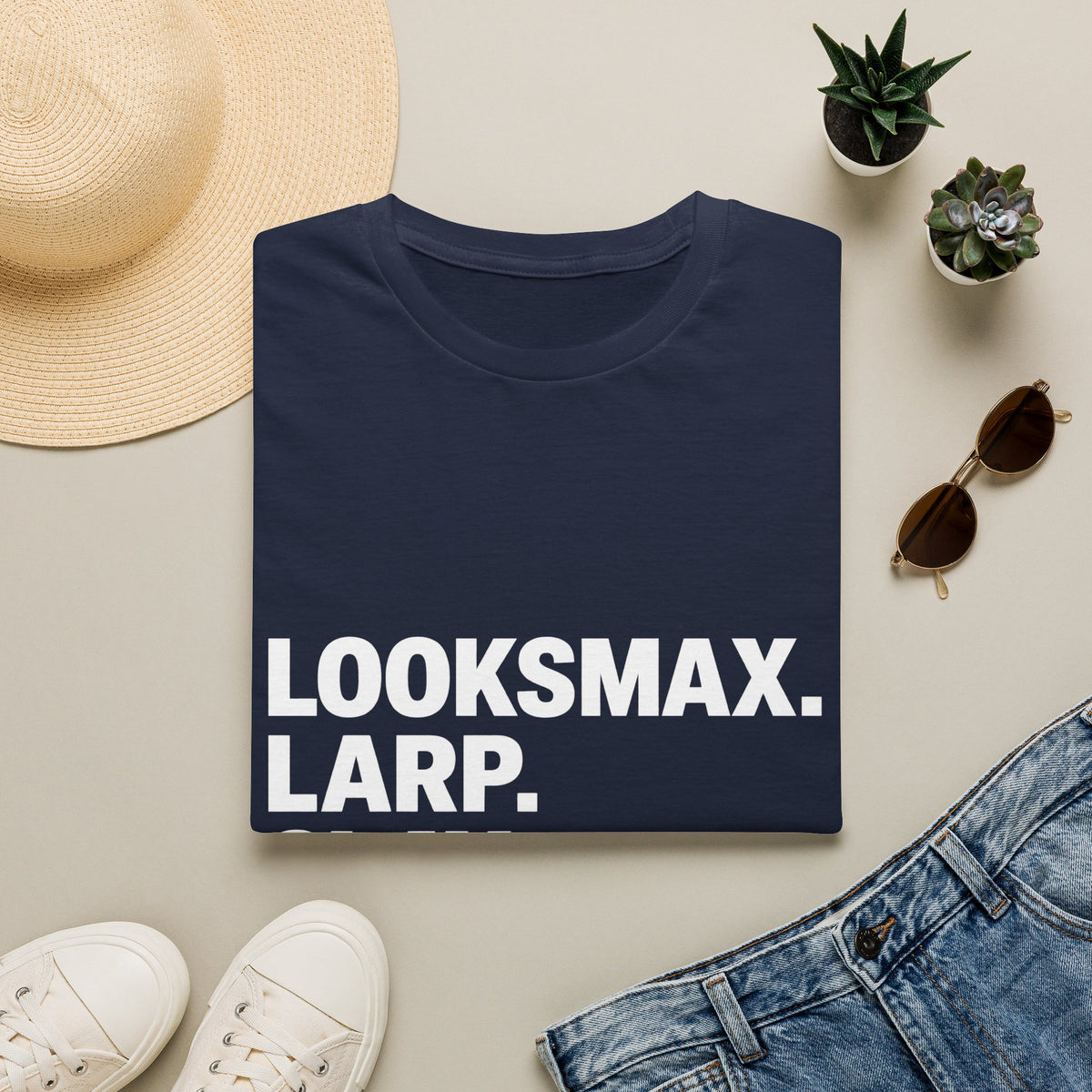 T-Shirt — "LOOKSMAX. LARP. SLAY. REPEAT." Bold Statement Tee